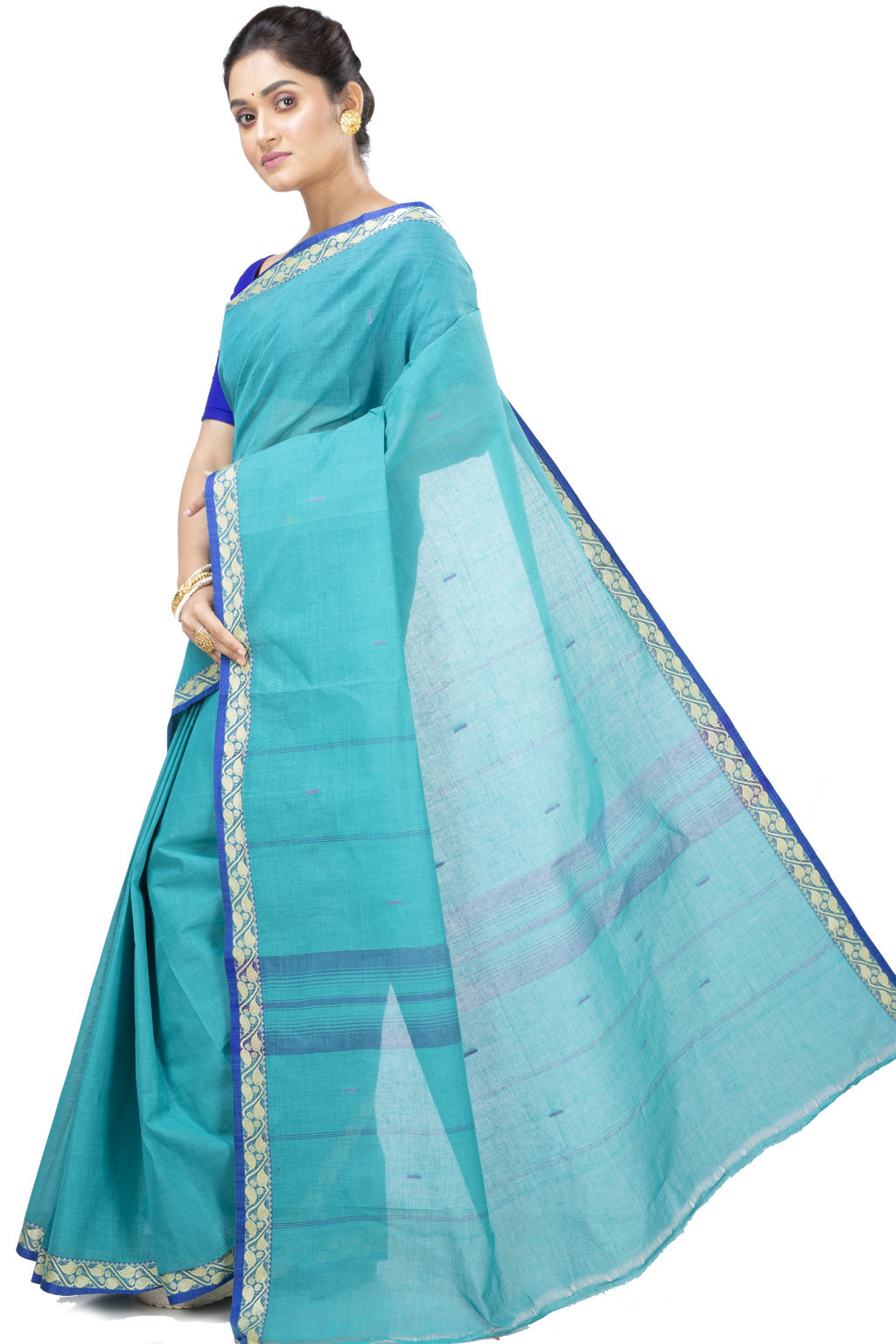 See Blue Pure Cotton Gaela Tant Saree (920)